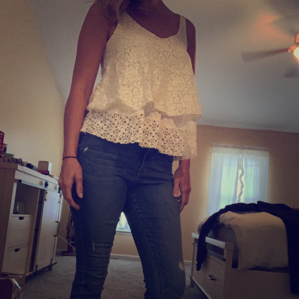 Layered ivory lace tank